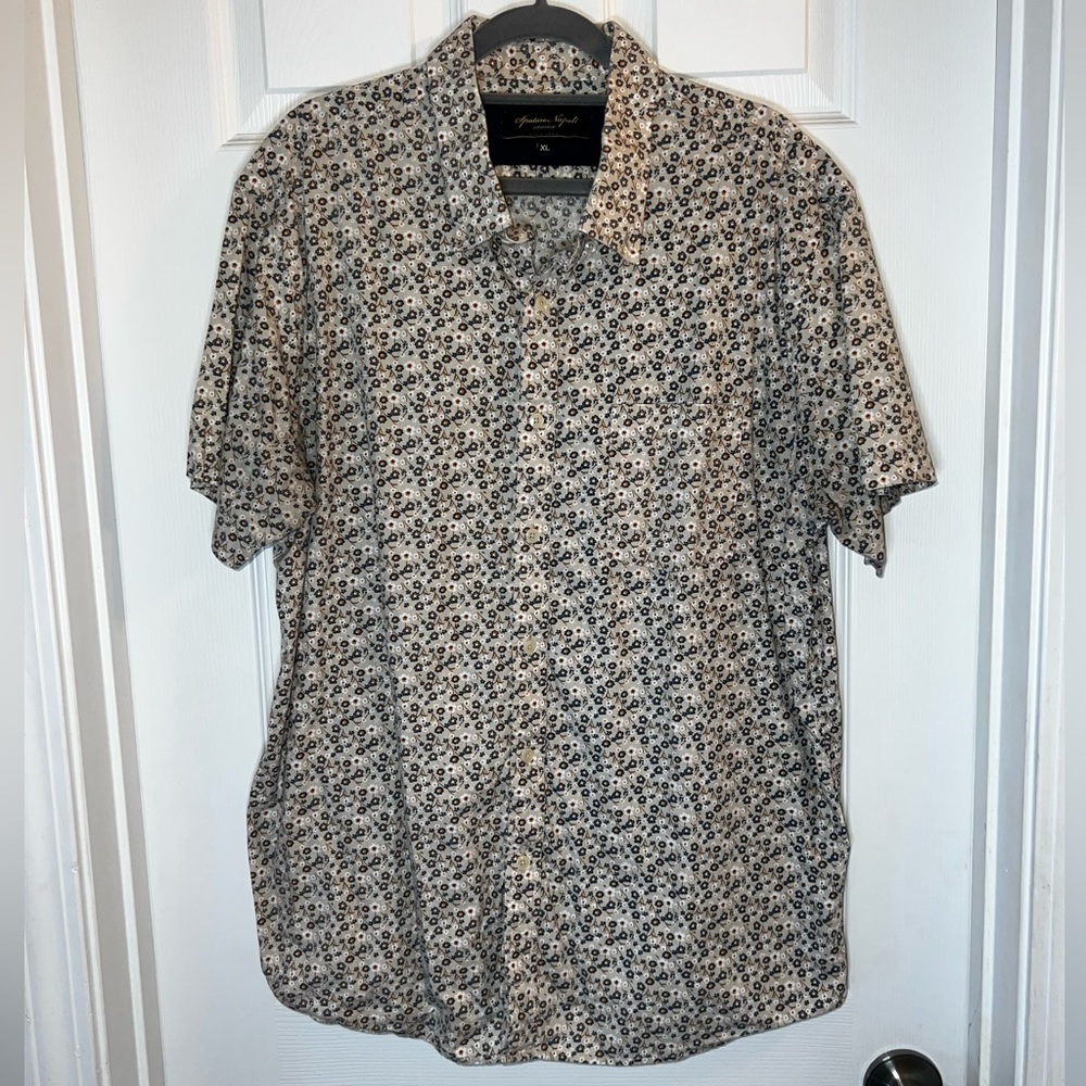 Men's Beige Floral Casual Button Down Shirt